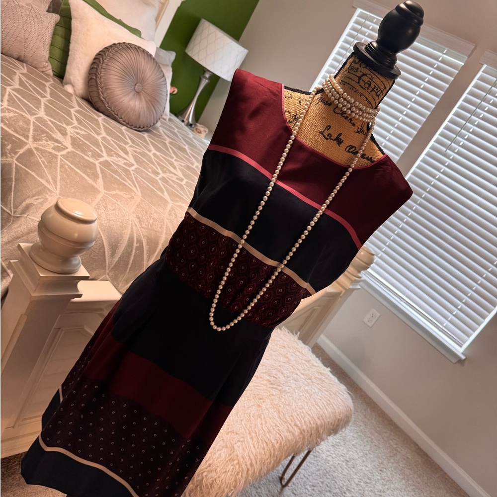 LOFT Elegant Navy and Burgundy Dress